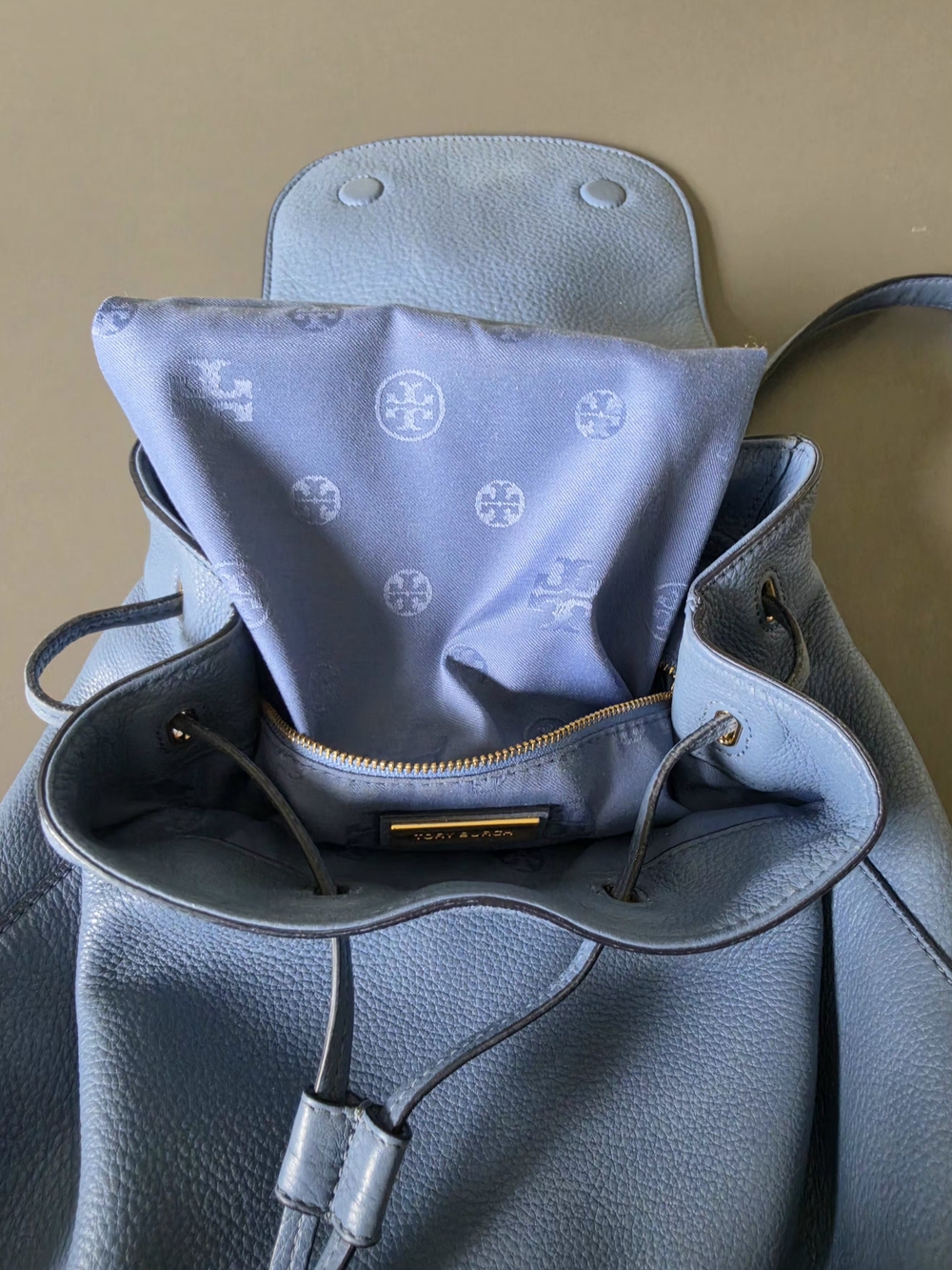 Tory Burch Genuine Leather Backpack Blue Pebbled Leather Excellent Cond. - Picture 5 of 12